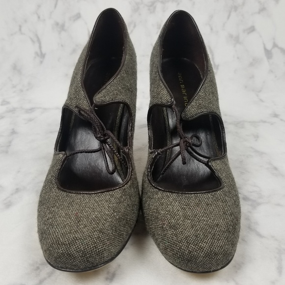 Ann Marino Brown Tweed Fabric 3.5" heels size 10 - Picture 6 of 7